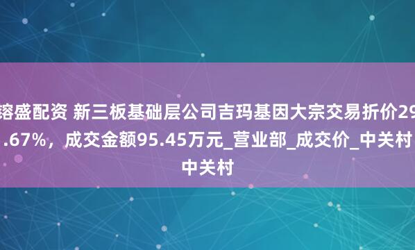 镕盛配资 新三板基础层公司吉玛基因大宗交易折价29.67%，成交金额95.45万元_营业部_成交价_中关村